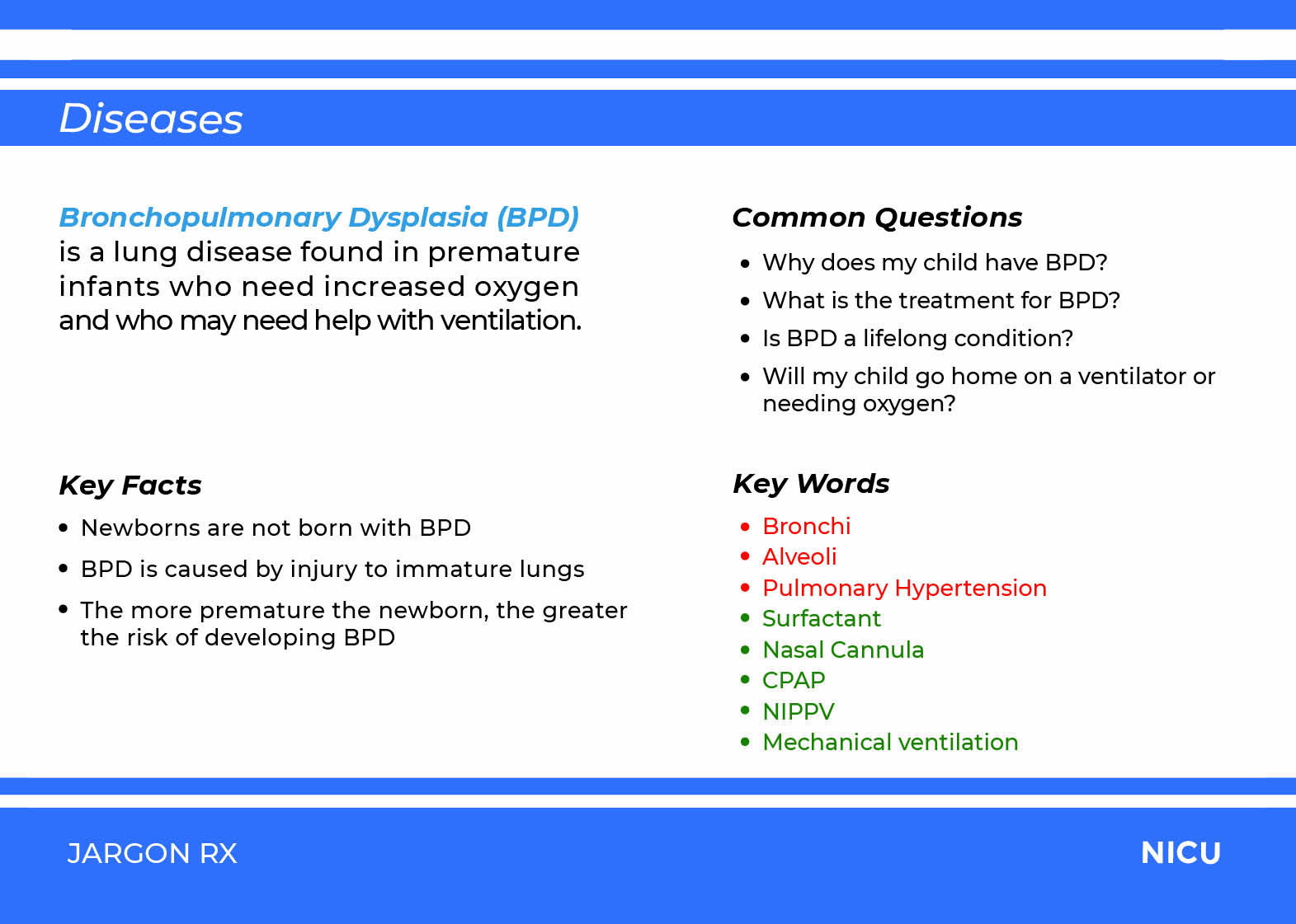 NICU Jargon Rx Diseases card, back