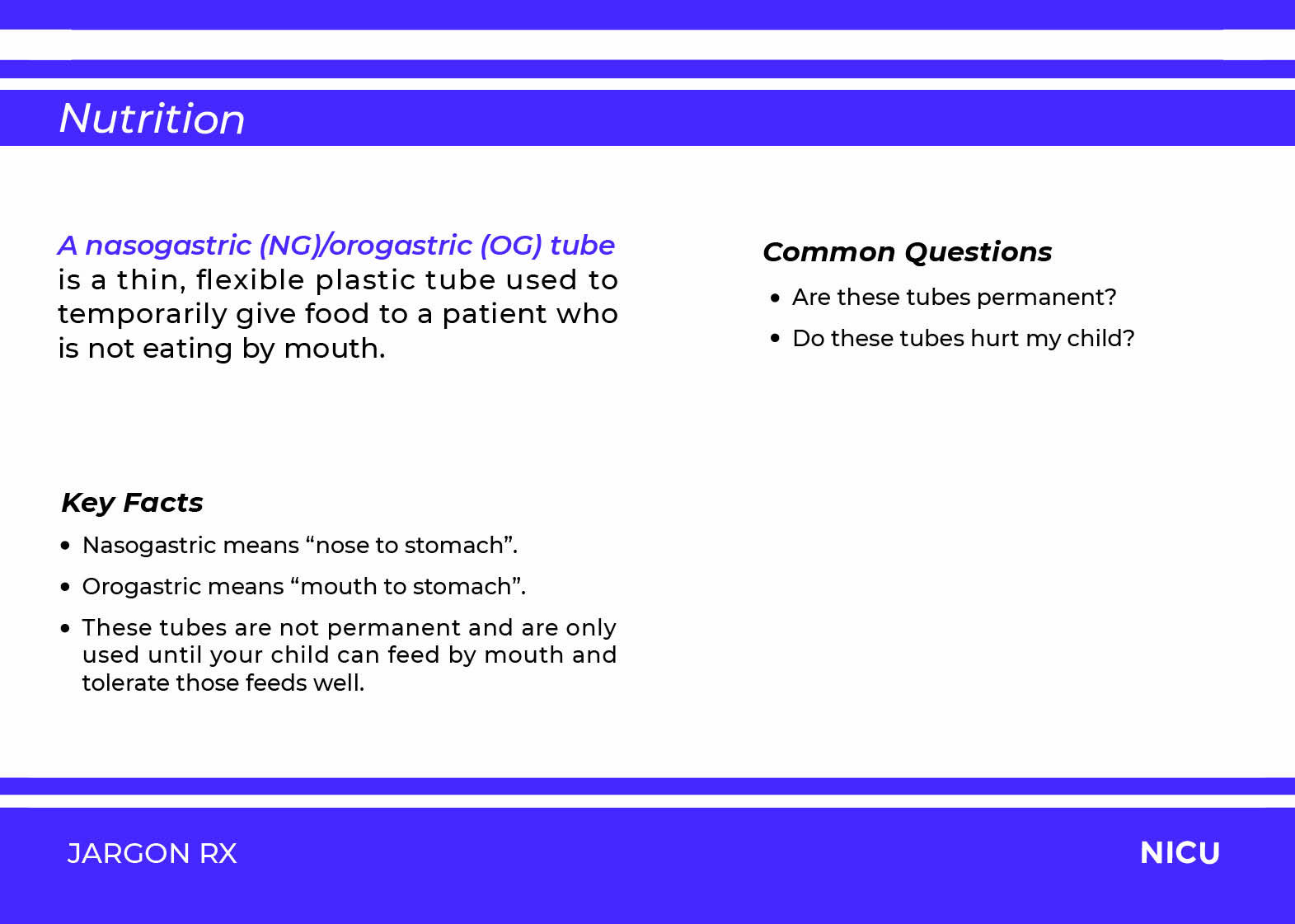 NICU Jargon Rx Nutrition card, back